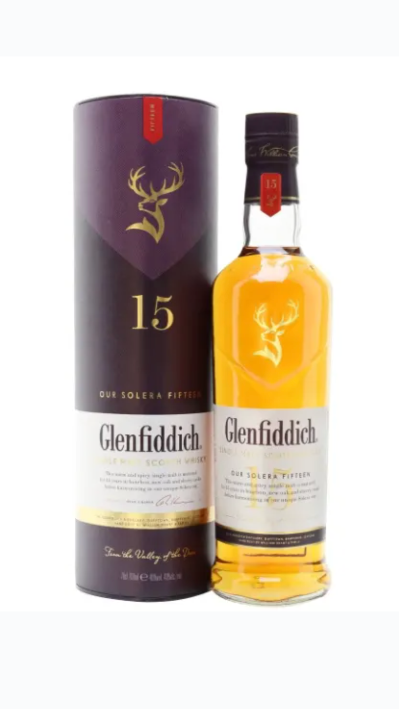 WHISKY GLENFIDDICH 15 YO OUR SOLERA FIFTEEN C/TUBO 750ML